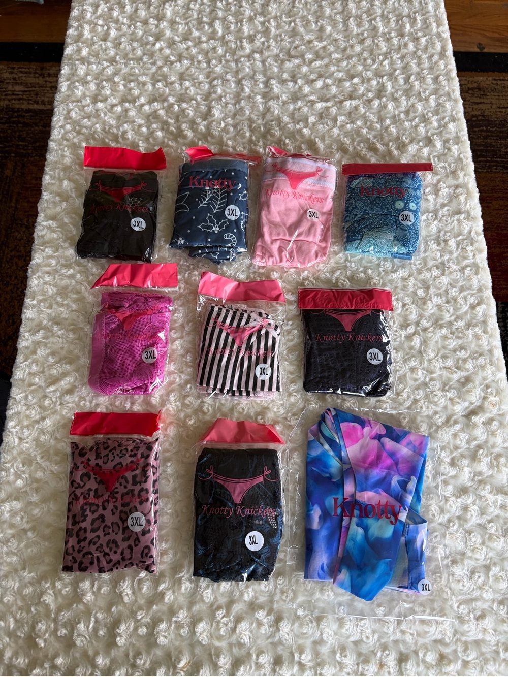 New Set of 10 Knotty Knickers 3XL Underwear Panties Assorted Colors Patterns